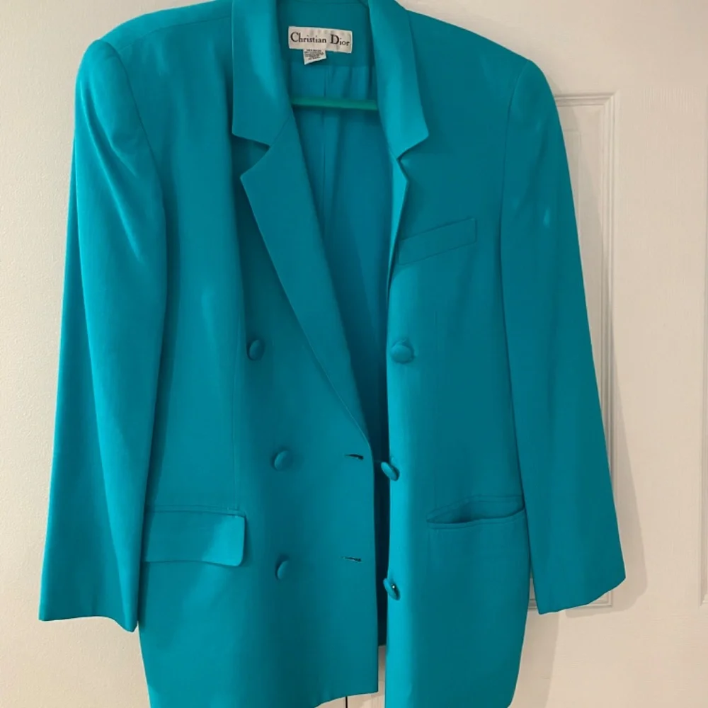 Vintage christian Dior women's skirt suit blue buttons read for sizing